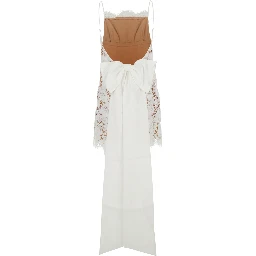 White Sleeveless Mini Dress with Floral Lace Embroidery and Scallop Hem in Cotton Blend Woman
