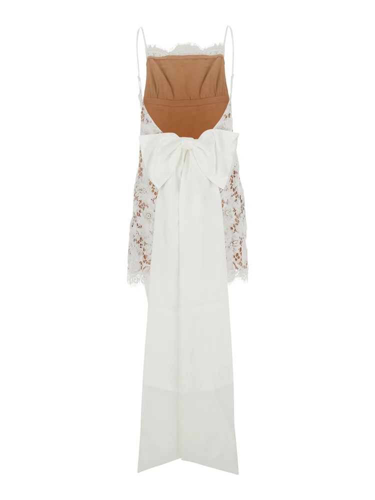 White Sleeveless Mini Dress with Floral Lace Embroidery and Scallop Hem in Cotton Blend Woman alternative
