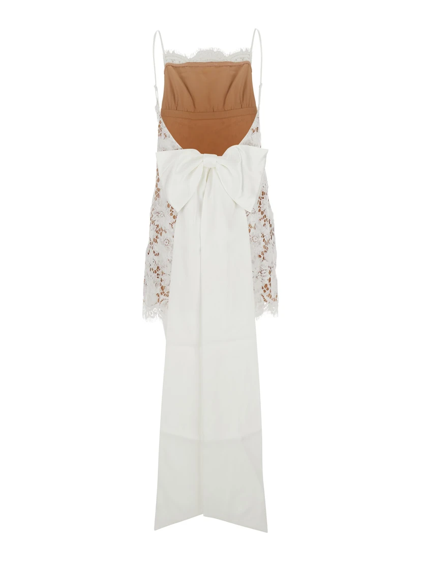 White Sleeveless Mini Dress with Floral Lace Embroidery and Scallop Hem in Cotton Blend Woman