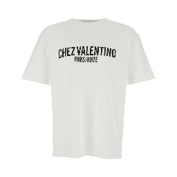Chez White Crewneck T-Shirt with Maxi Logo Print on the Front in Cotton Man