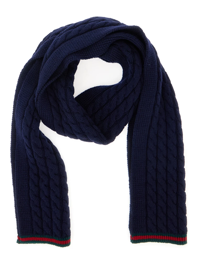 Blue Scarf with Web Hem and Tricot Knitting in Wool Boy