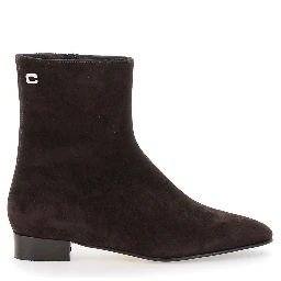 Aiglon Brown Boots with Logo Embroidery on the Side and Zip Closure on the Side in Suede Woman