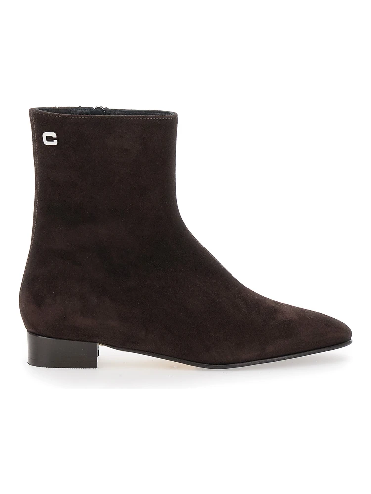 Aiglon Brown Boots with Logo Embroidery on the Side and Zip Closure on the Side in Suede Woman