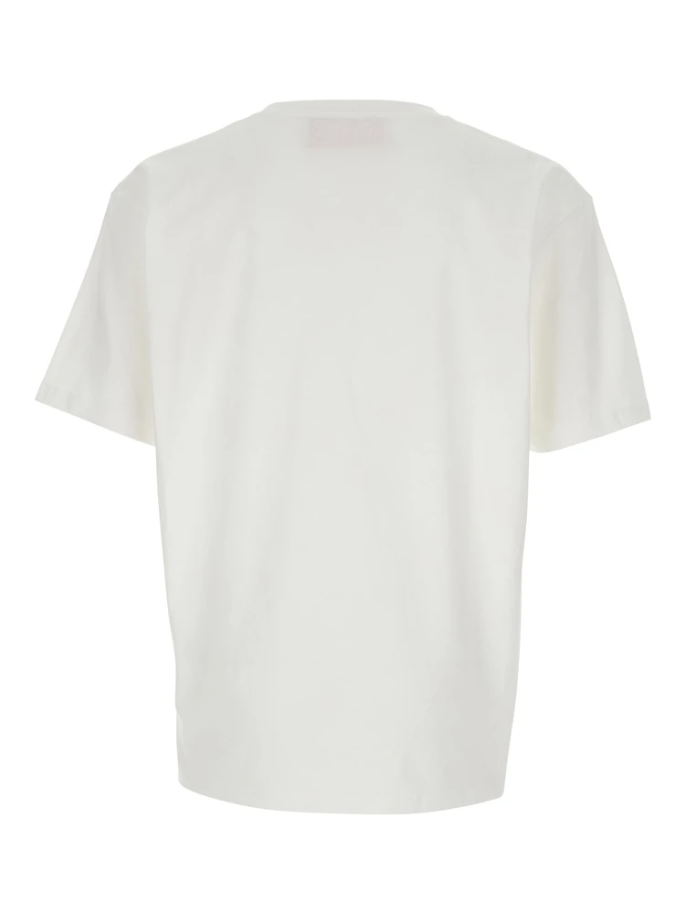 Chez White Crewneck T-Shirt with Maxi Logo Print on the Front in Cotton Man alternative