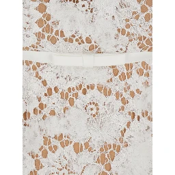 White Sleeveless Mini Dress with Floral Lace Embroidery and Scallop Hem in Cotton Blend Woman
