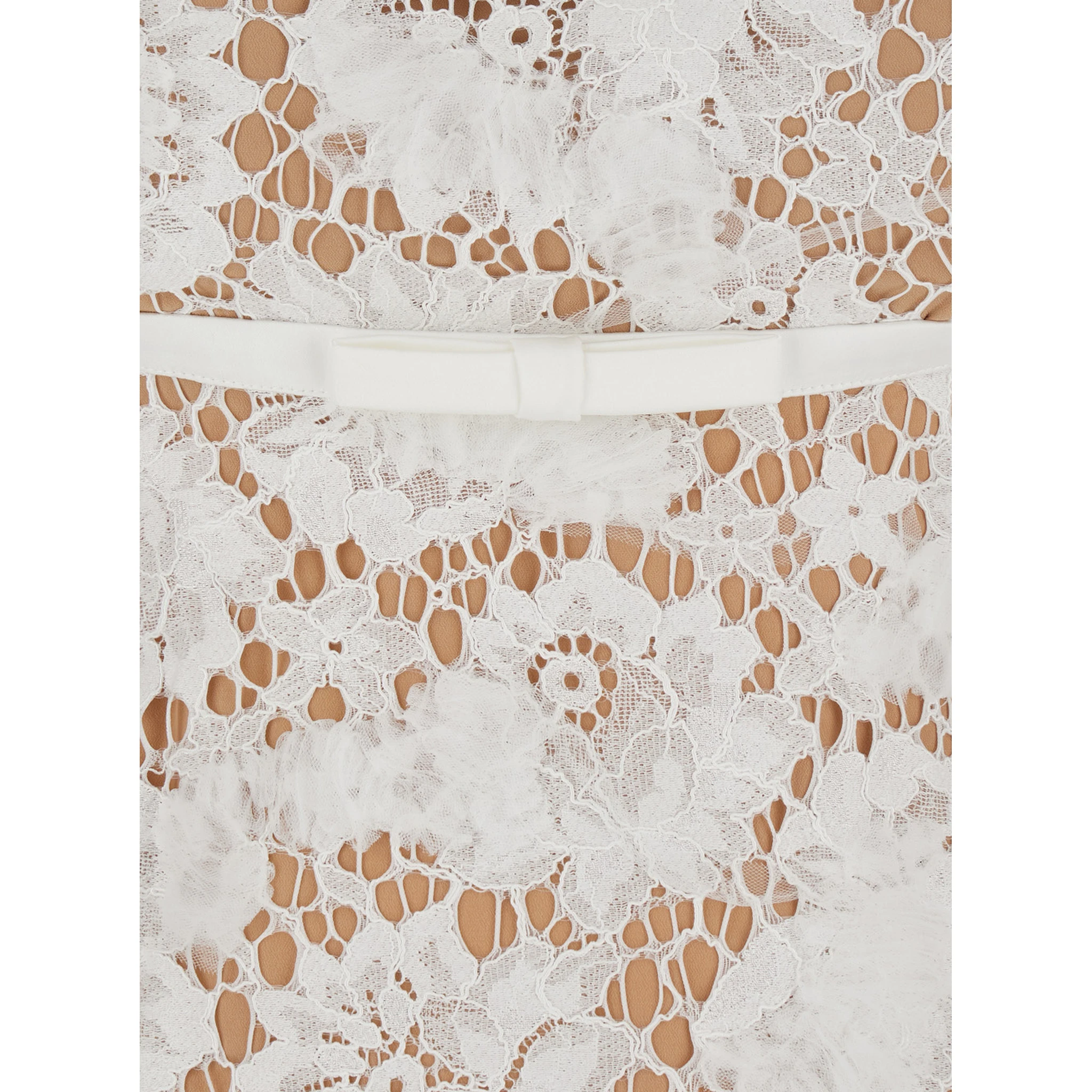 White Sleeveless Mini Dress with Floral Lace Embroidery and Scallop Hem in Cotton Blend Woman