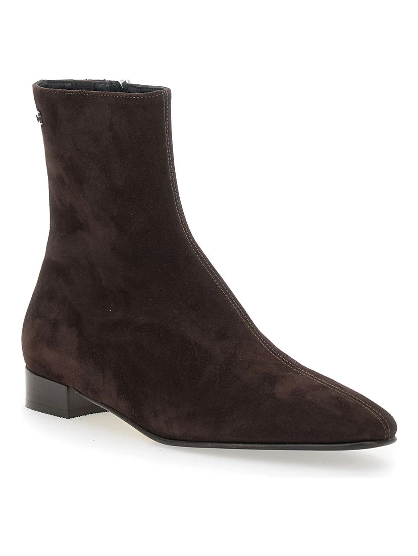 Aiglon Brown Boots with Logo Embroidery on the Side and Zip Closure on the Side in Suede Woman