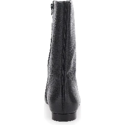 Black Ankle Boots with Low Heel and Pointed Toe in Hammered Leather Woman