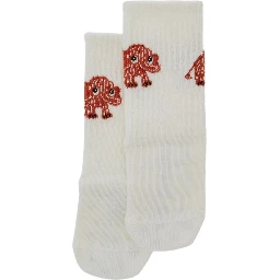 White Socks with Anti Slip Details and Embroidery on the Front in Cotton Baby