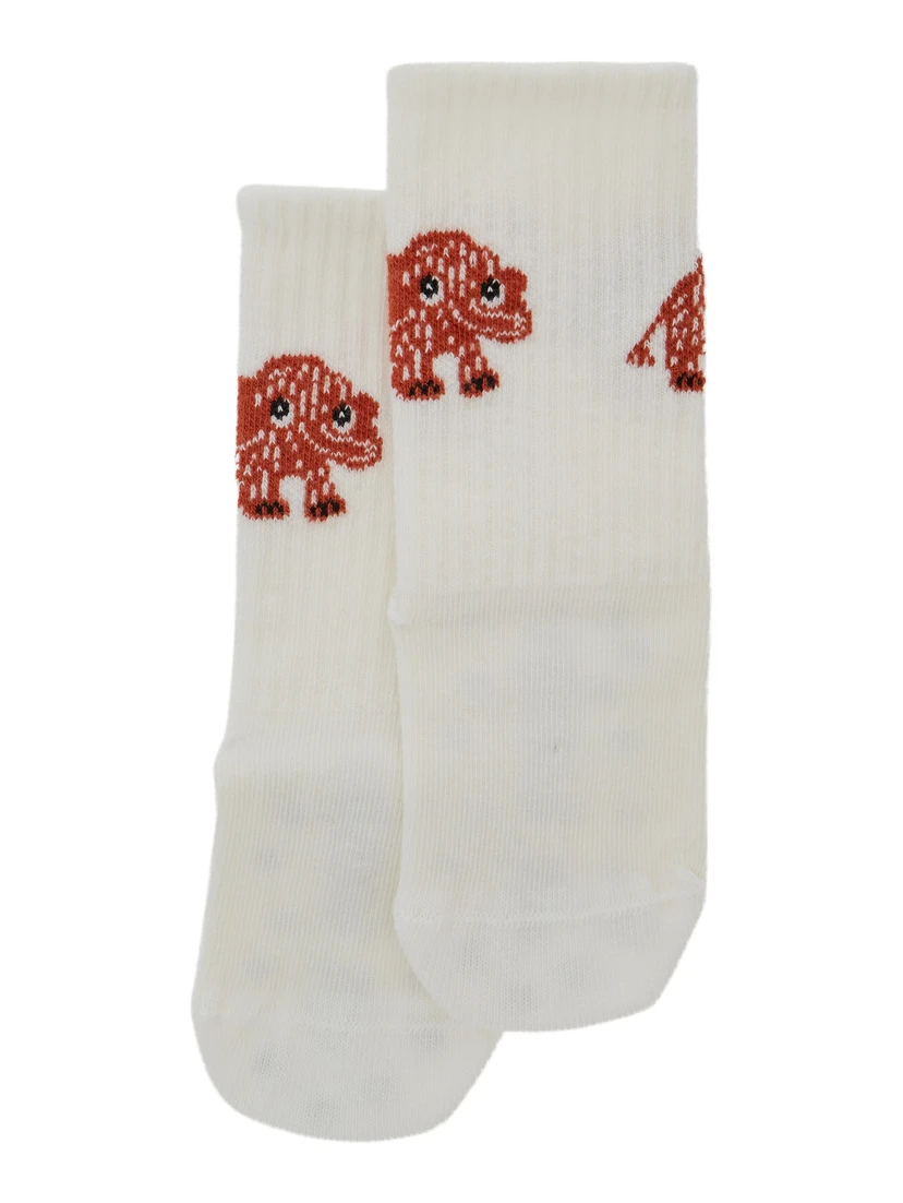 White Socks with Anti Slip Details and Embroidery on the Front in Cotton Boy
