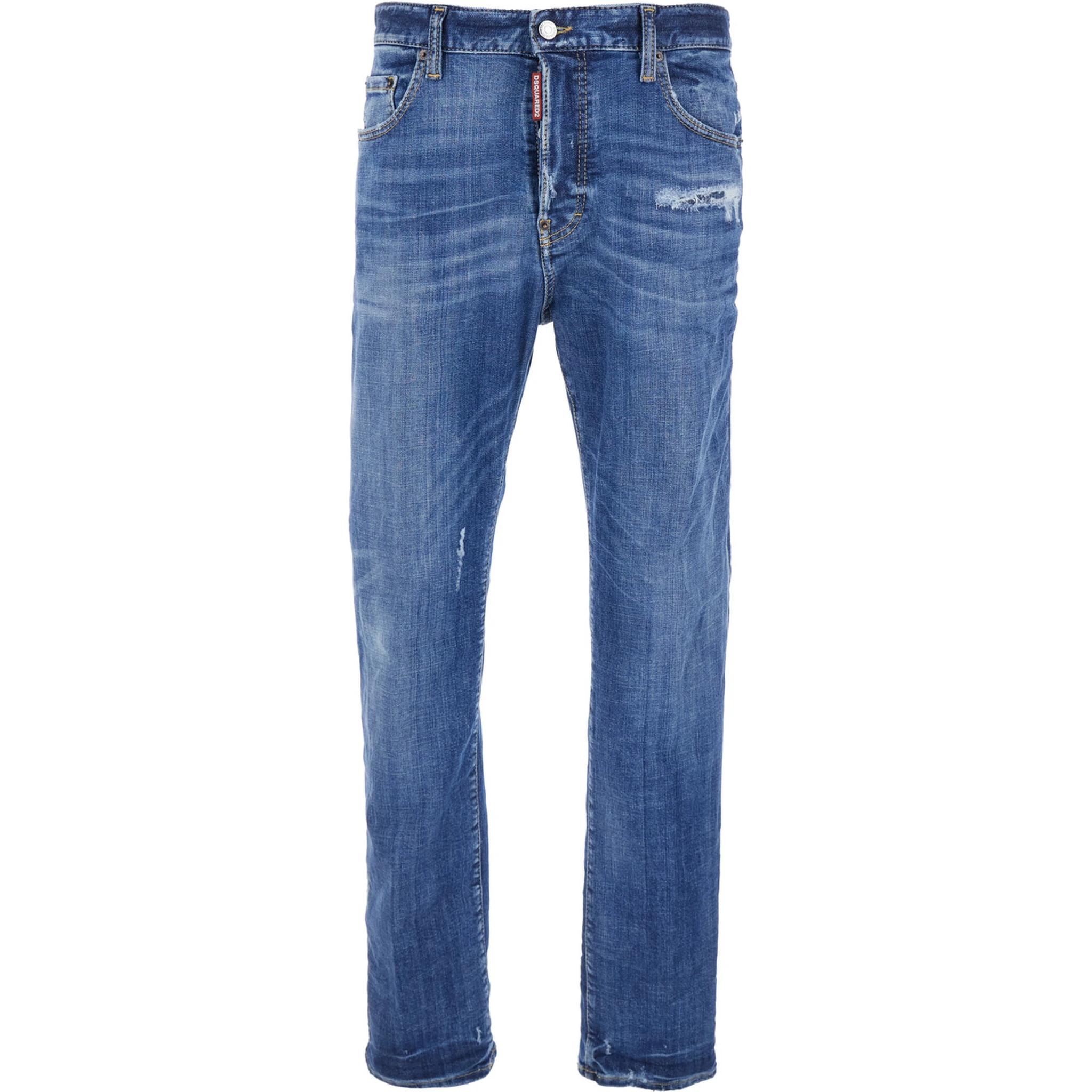 Blue Jeans with Ripped Details and Logo Patch on the Rear in Denim Man