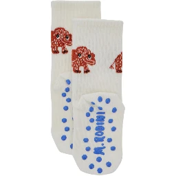 White Socks with Anti Slip Details and Embroidery on the Front in Cotton Boy