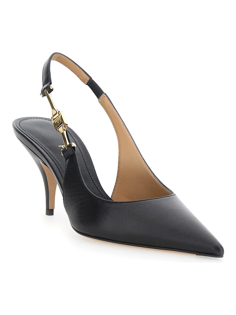 Tally Black Slingback Pumps with Medium Stiletto Heel in Leather Woman