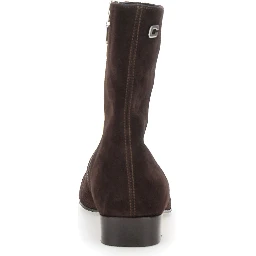 Aiglon Brown Boots with Logo Embroidery on the Side and Zip Closure on the Side in Suede Woman
