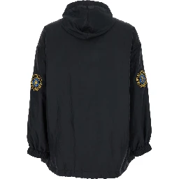 Black Jacket with Logo Lettering on the Front and Logo Patch on the Elbow in Tech Fabric Man
