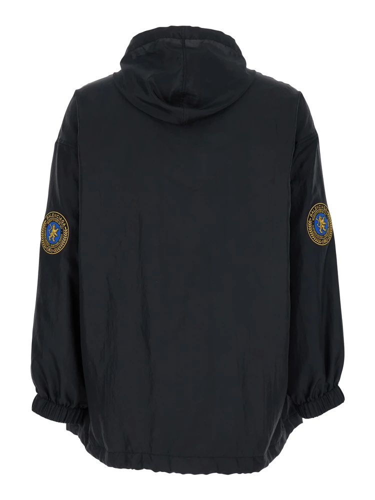 Black Jacket with Logo Lettering on the Front and Logo Patch on the Elbow in Tech Fabric Man alternative