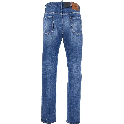 Blue Jeans with Ripped Details and Logo Patch on the Rear in Denim Man