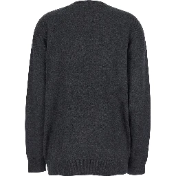 Grey V-Neck Sweater with Ring Detail at the Waist in Fabric Woman