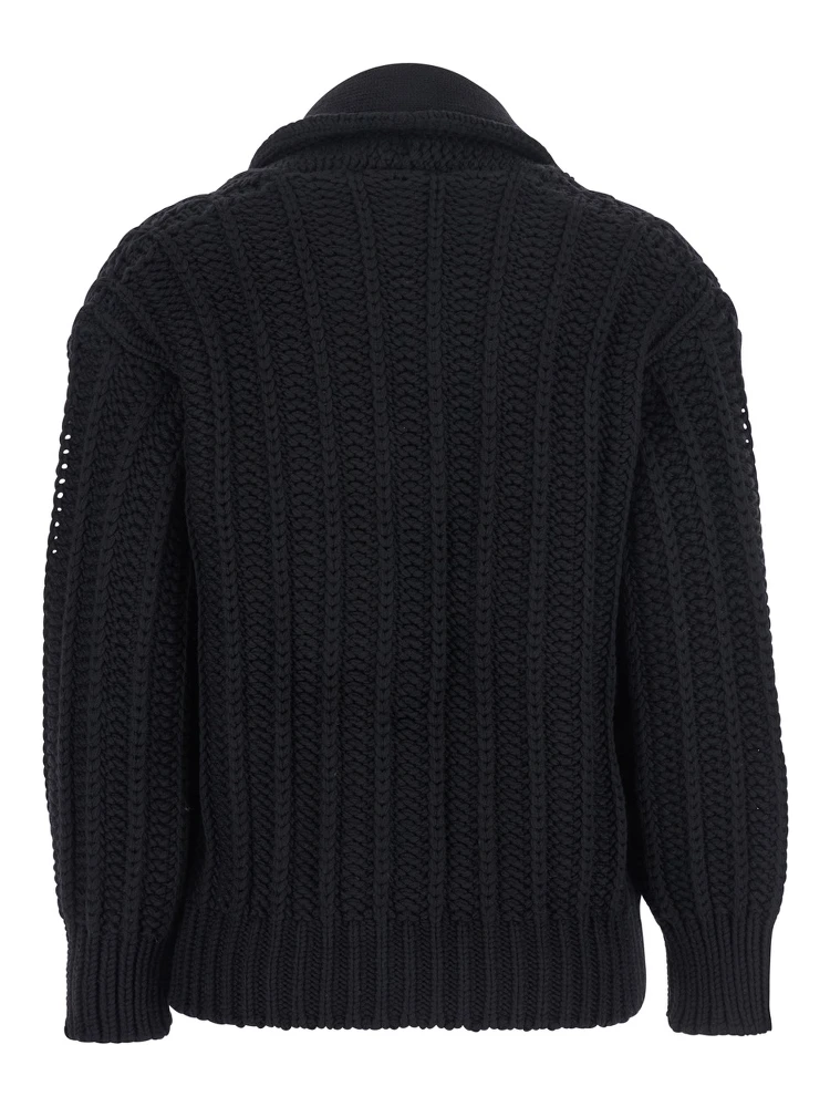 Black Cardigan with Wide Neckline on the Front in Virgin Wool Woman alternative