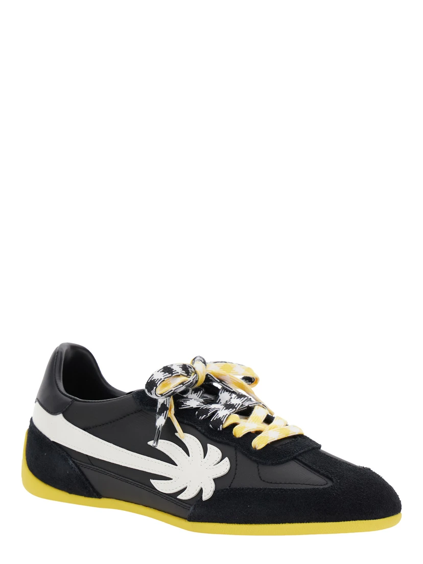 Pa 5 Black Low Top Sneakers with Logo Patch on the Tongue and Contrasting Heel with Logo in Leather Man