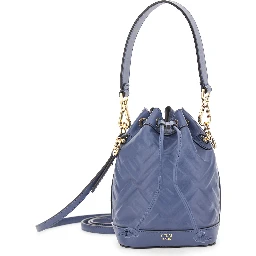 Mon Tresor Blue Mini Handbag with Adjustable and Removable Shoulder Strap and All-Over Embossed FF Motif in Leather Woman