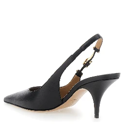 Tally Black Slingback Pumps with Medium Stiletto Heel in Leather Woman