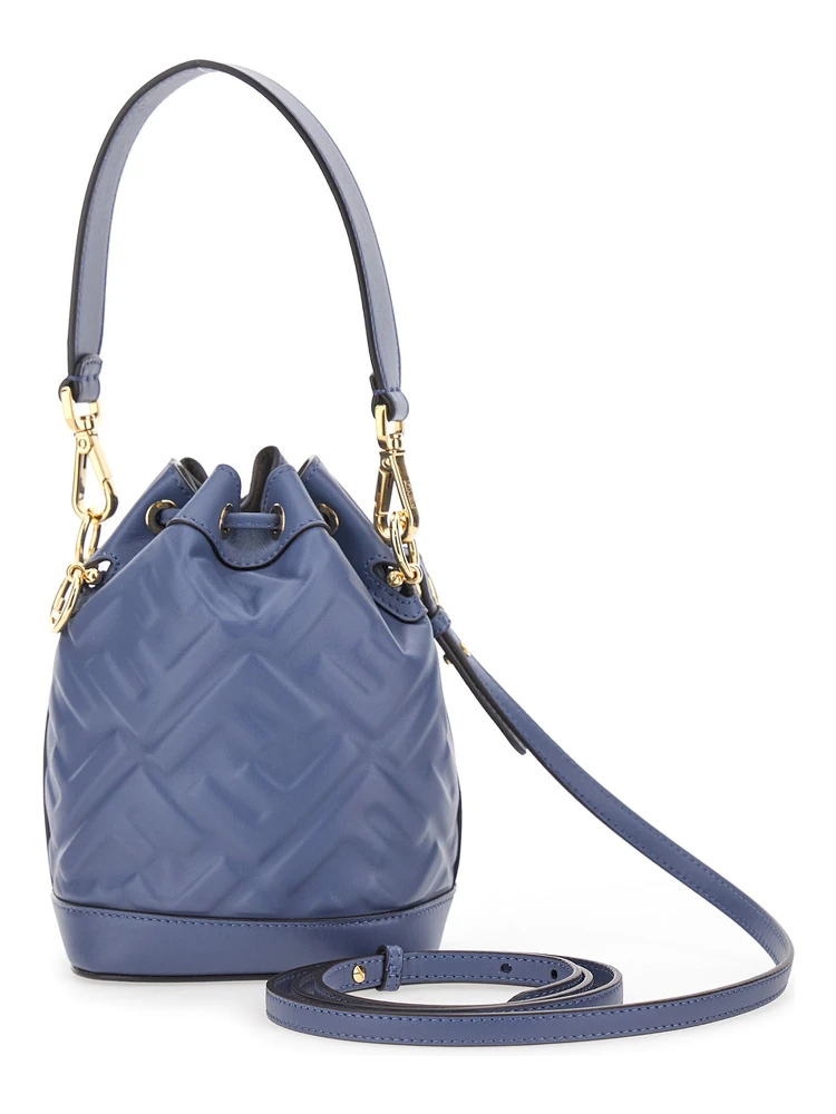 Mon Tresor Blue Mini Handbag with Adjustable and Removable Shoulder Strap and All-Over Embossed FF Motif in Leather Woman alternative