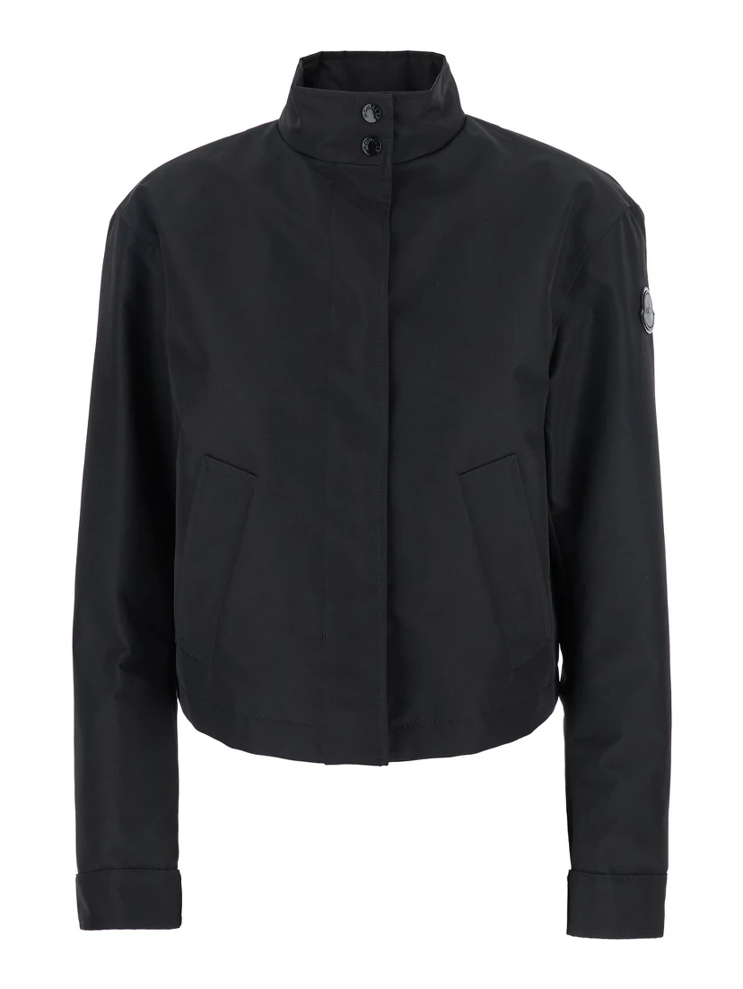 Krovanh Black Down Jacket with High Neck and Logo Patch on the Sleeve in Tech Fabric Woman