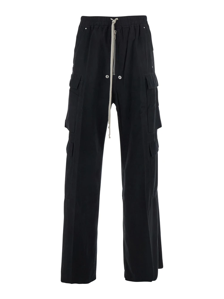 Cargo Belas Black Cargo Pants with Drawstring Waist and Cargo Pockets in Cotton Man