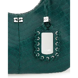 Medium Bou Green Shoulder Bag with Crocodile Leather Effect and Logo Plaque in Leather Woman