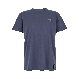 Blue Crewneck T-Shirt with Logo Print on the Front and Logo Patch on the Rear in Cotton Man