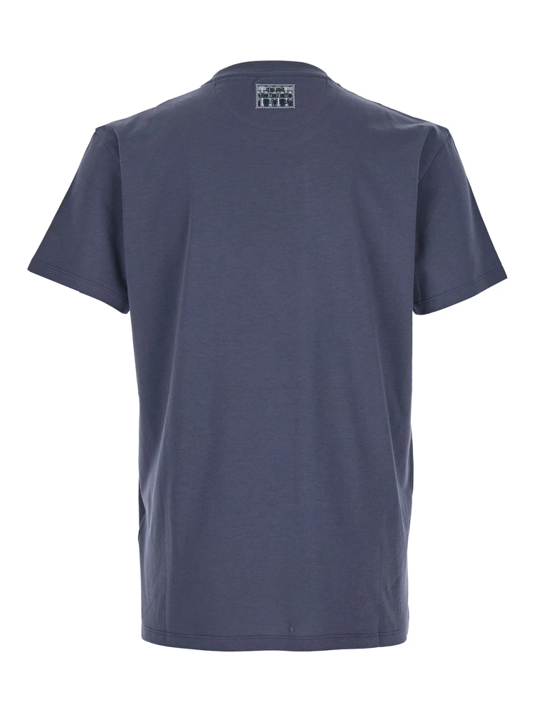 Blue Crewneck T-Shirt with Logo Print on the Front and Logo Patch on the Rear in Cotton Man alternative