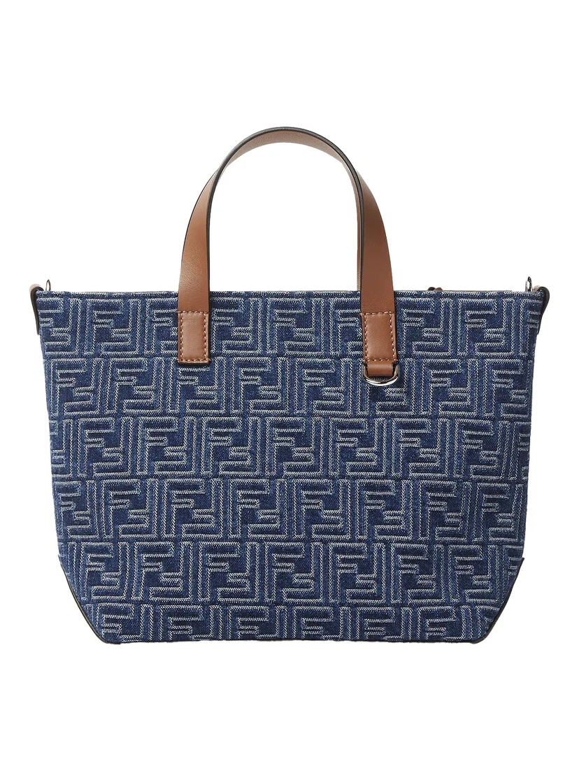 Blue Shopper With Top Handles And All-Over FF Motif In Cotton Man
