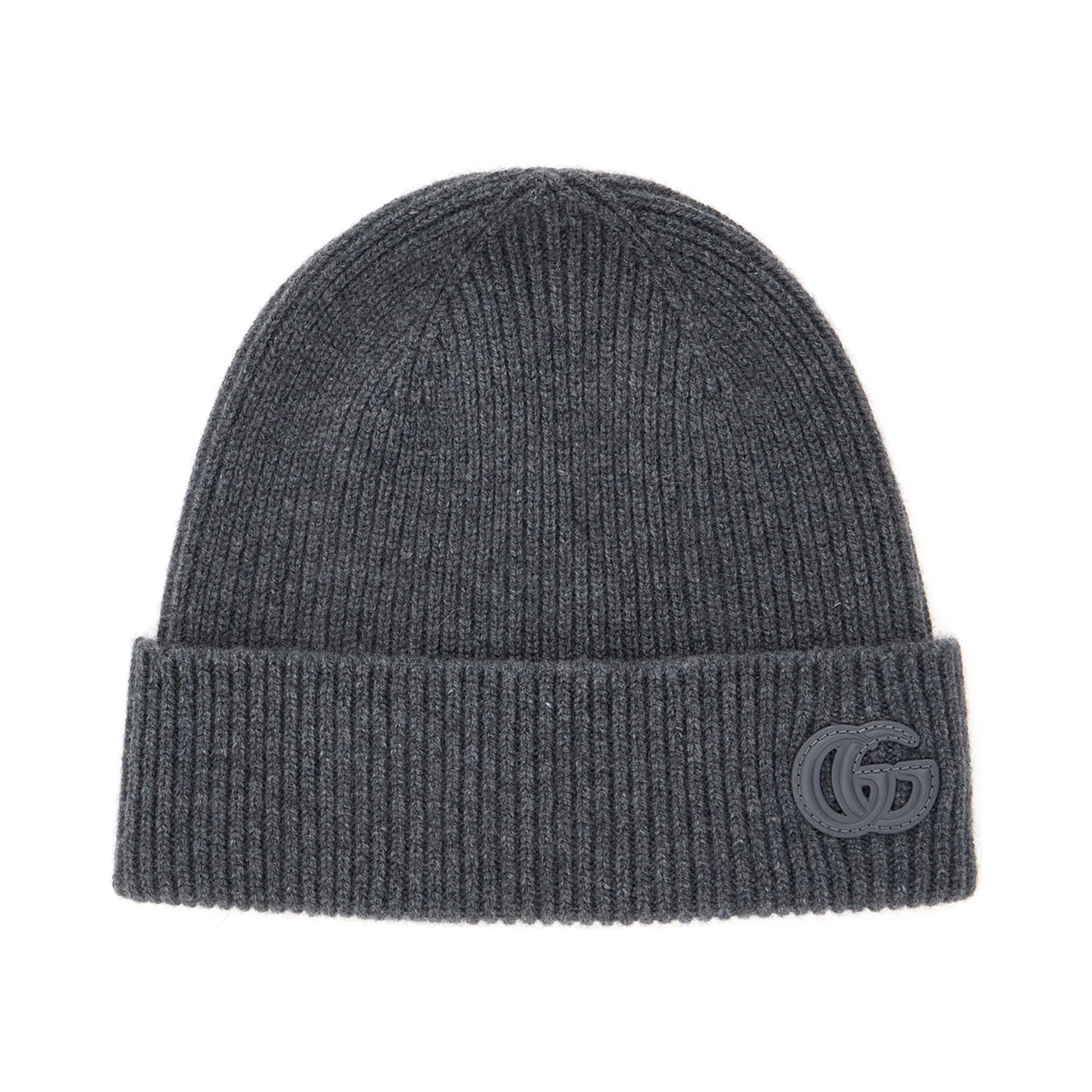 Grey Beanie with Logo Patch on the Front in Wool Man