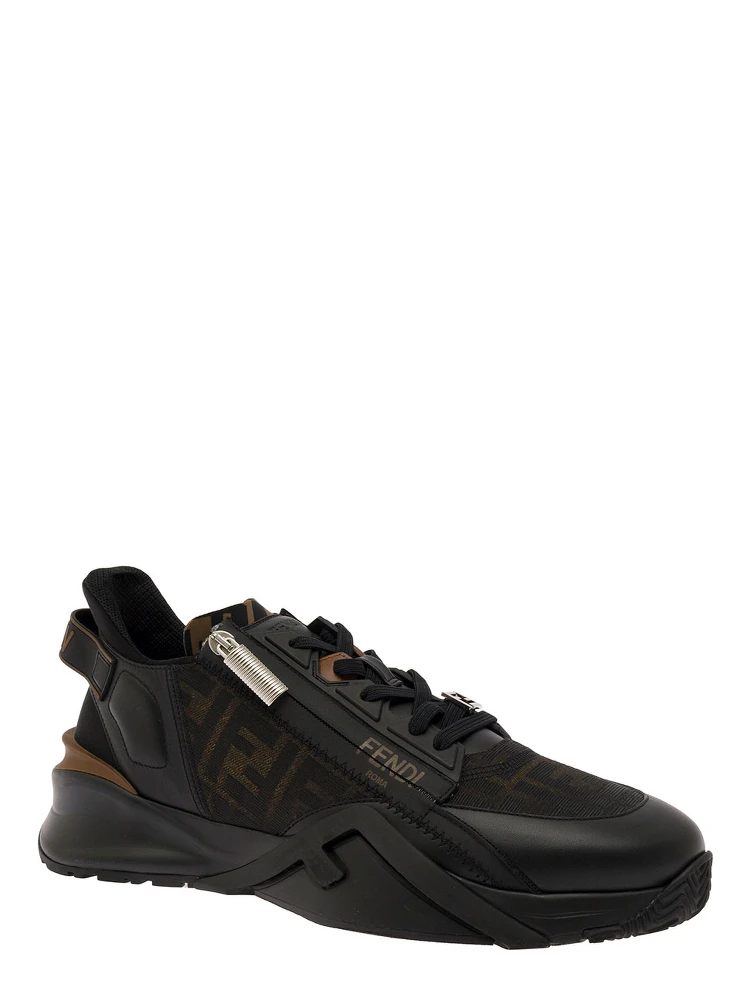 Fendi Flow Black Low Top Sneakers with Diagonal F Detail in Leather Man alternative
