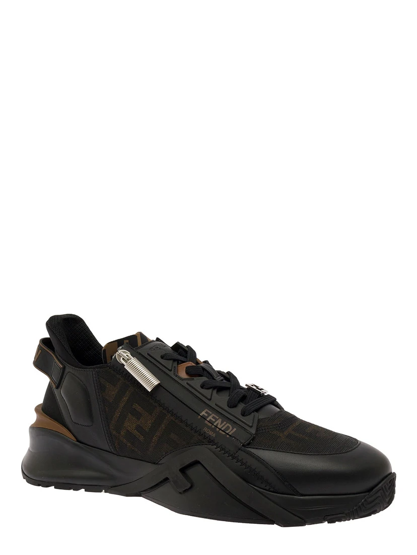 Fendi Flow Black Low Top Sneakers with Diagonal F Detail in Leather Man