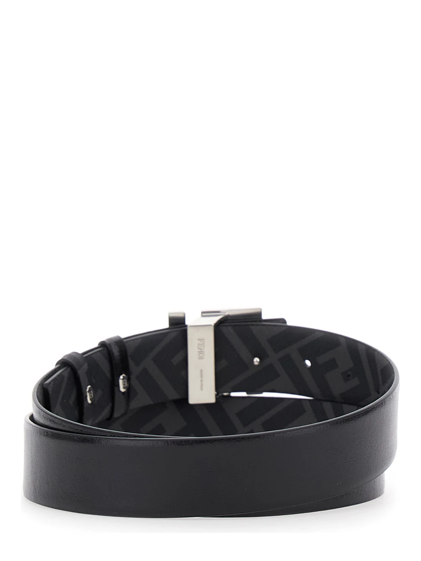 Black Reversible Belt with FF Logo Buckle in Leather Man