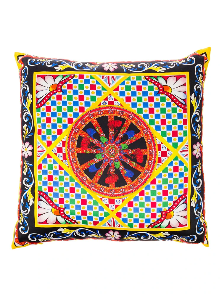 Multicolor Small Cushion with Carretto Foulard Print in Duchesse Cotton Dolce & Gabbana alternative