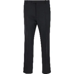 Black Tailored Pants with Tonal Logo Lettering in Wool Man