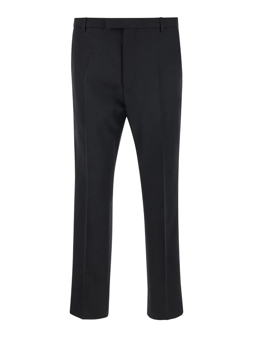 Black Tailored Pants with Tonal Logo Lettering in Wool Man