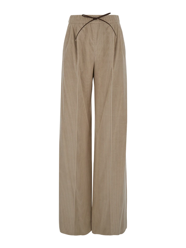 Lerici Beige Palazzo Pants with Drawstring in Corduroy Woman