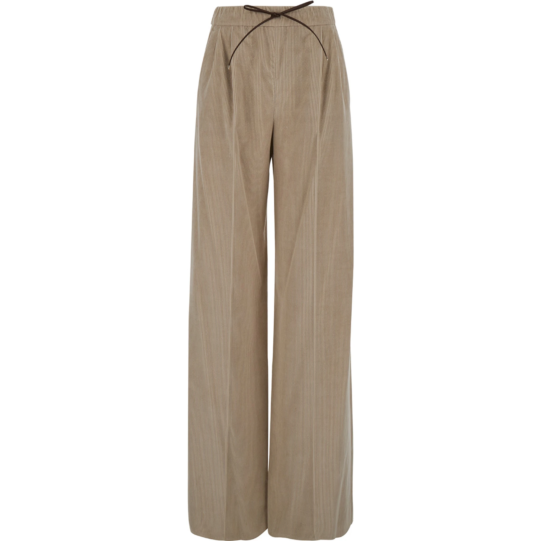 Lerici Beige Palazzo Pants with Drawstring in Corduroy Woman