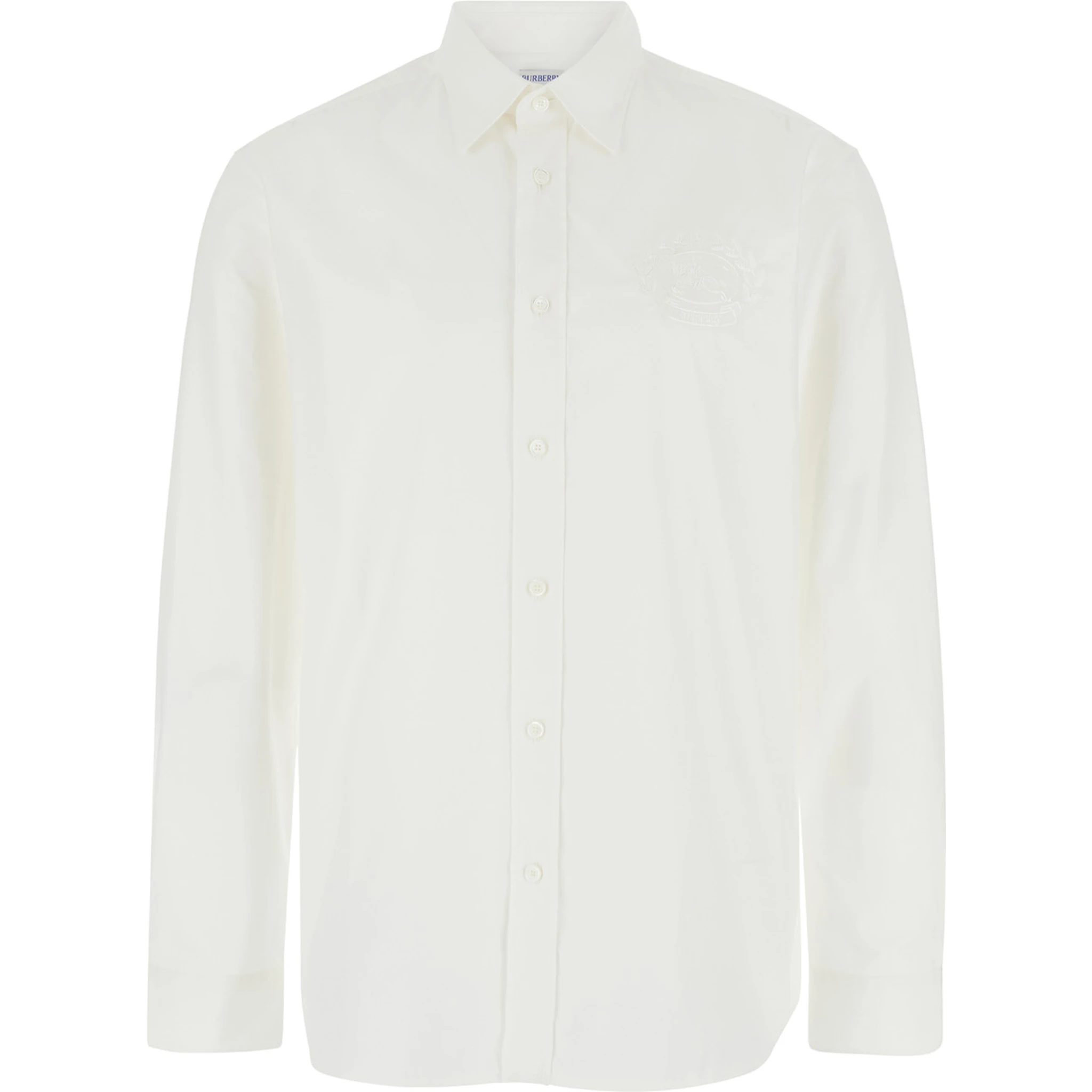 White Shirt with Classic Collar and Embroidered Logo on the Front in Cotton Man