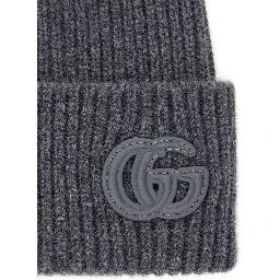 Grey Beanie with Logo Patch on the Front in Wool Man