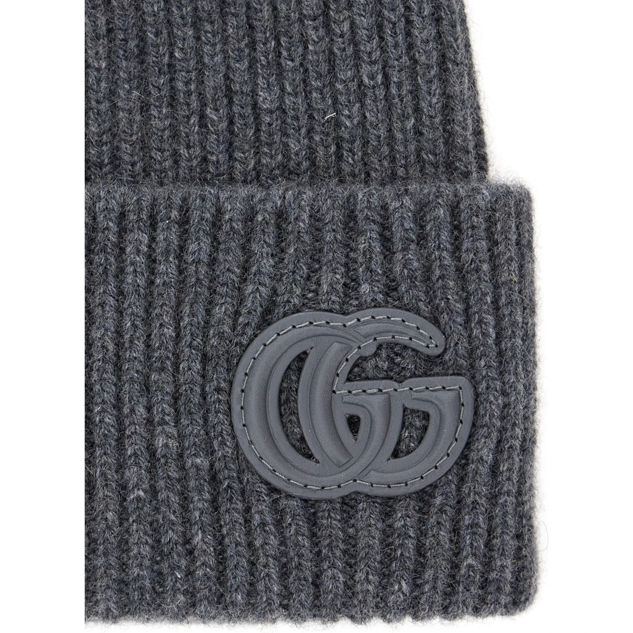 Grey Beanie with Logo Patch on the Front in Wool Man