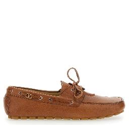 Fastaway Brown Loafers with VLogo Plaque and Decorative Laces with Logo in Leather Man