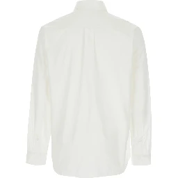 White Shirt with Classic Collar and Embroidered Logo on the Front in Cotton Man