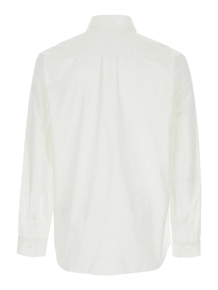 White Shirt with Classic Collar and Embroidered Logo on the Front in Cotton Man