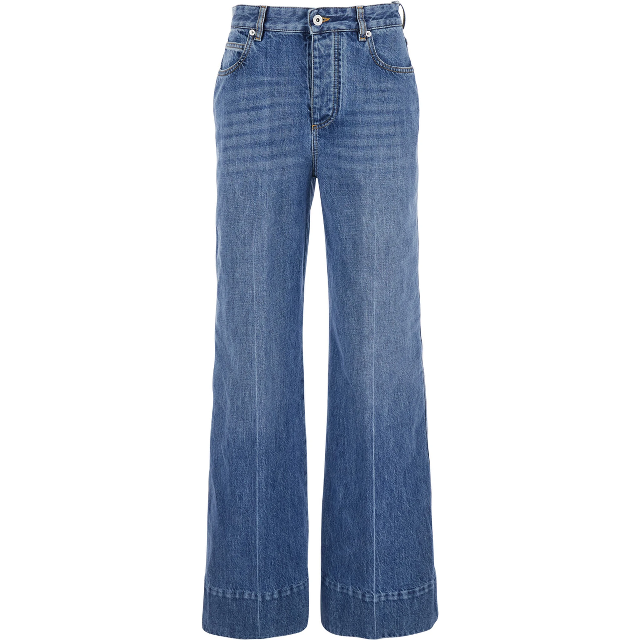 Vintage Indigo BLue Jeans with Turn-Up Hem in Cotton Blend Woman