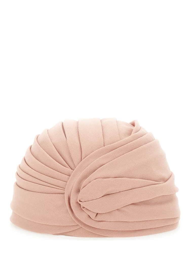 Pink Headdress Hat with Asymmetrical Design in Pink Virgin Wool Woman